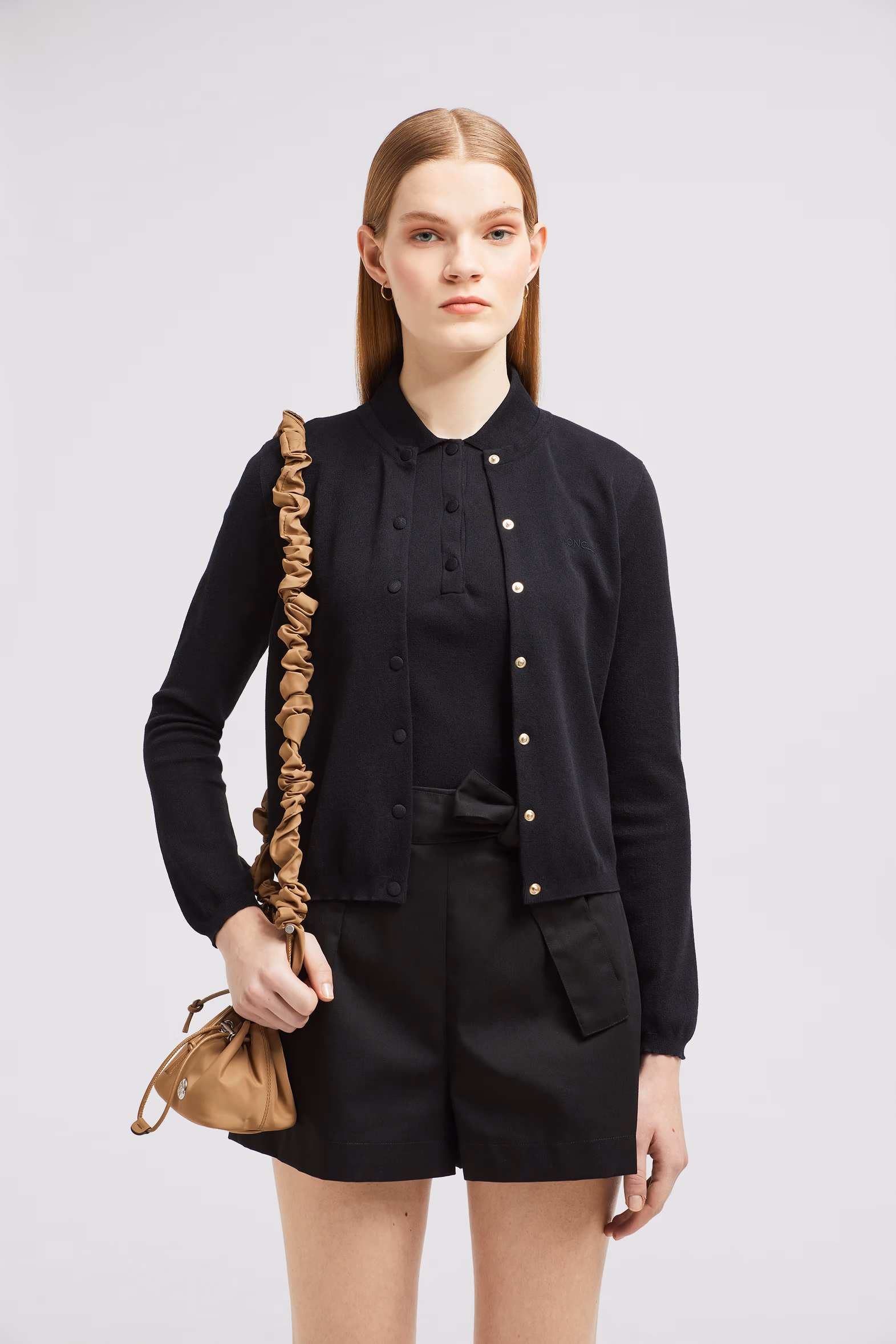 Embroidered Logo Cotton Cardigan Women Black Moncler 0